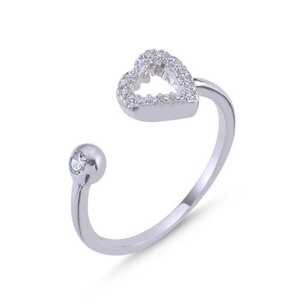 Inel reglabil argint 925 rodiat cu inimioara si zirconii albe - Be in Love ITU0097 [1]